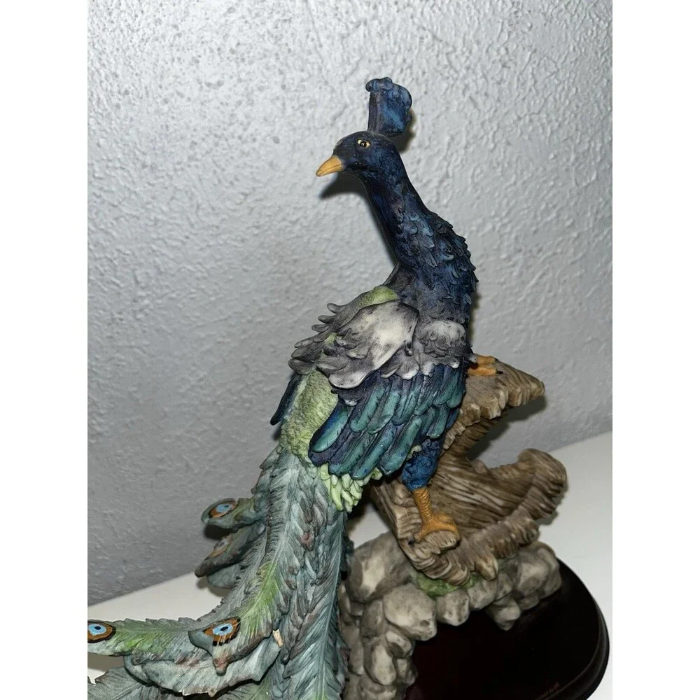 Vintage 'Gift of Time' Peacock Figurine on Wood Base